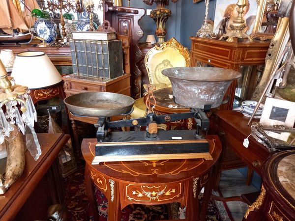 Antique scales with copper bowls