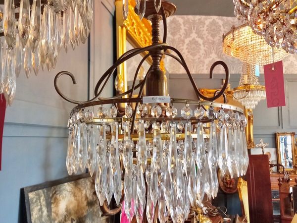 Vintage French Waterfall Chandelier With Faceted Crystal