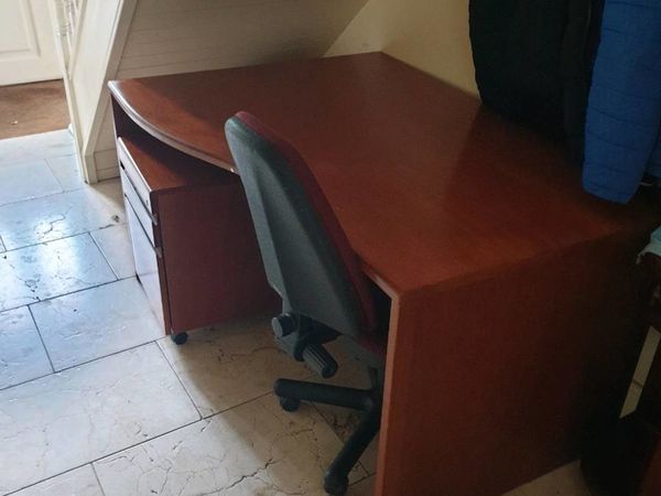 Office desk, chair and under-desk cabinet