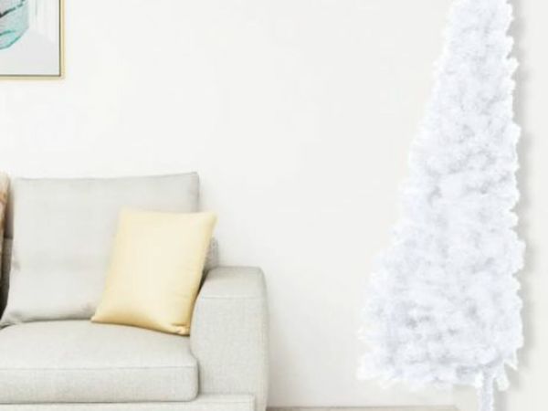 New*LCD Artificial Half Christmas Tree with Stand White 150 cm PVC