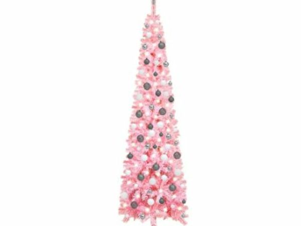 New*LCD Slim Christmas Tree with LEDs&Ball Set Pink 210 cm