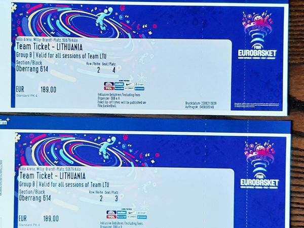 EUROBASKET 2022 LITHUANIA TEAM TICKETS (5 MATCHES)