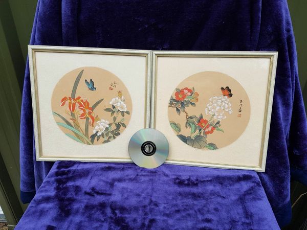 Pair of 50s signed Japanese silk paintings D18