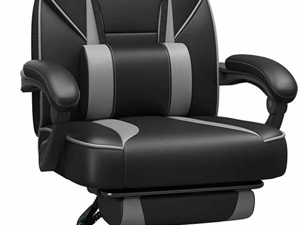 Gaming Chair, Desk Chair with Footrest, Office Chair with Headrest and Lumbar Cushion, Height Adjustable, Ergonomic, 90-135° Tilt Angle, 150 kg Load Capacity