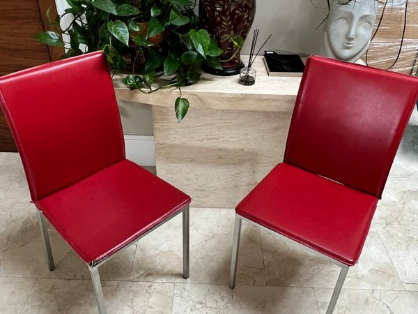 2 Red Padded Dining Chairs - Can Deliver