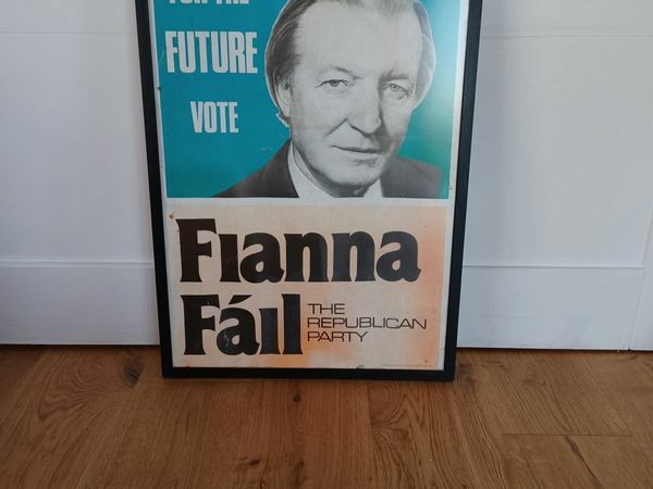 Charles Haughey election poster in glass frame