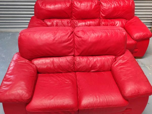 3+2 Red leather sofas set - delivery