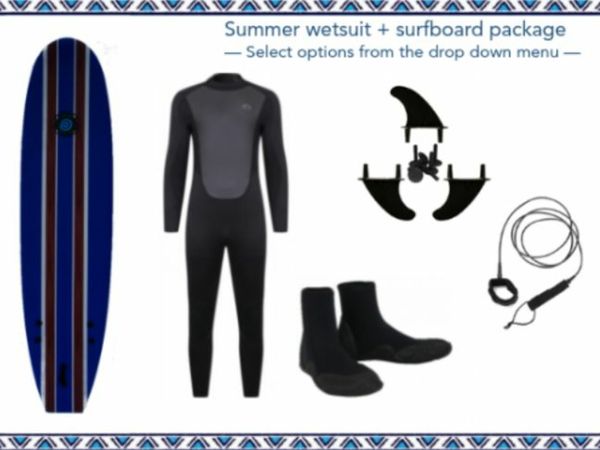 Men Typhoon Storm 3:2 Wetsuit Summer Surf Starter Black Sheep Surf Co Softboard Package