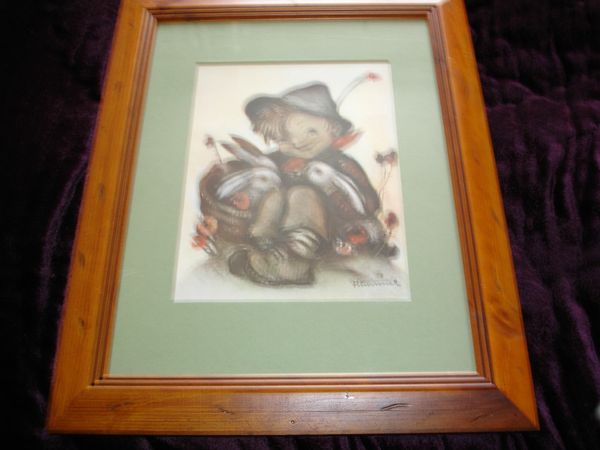 Vintage Hummel Boy with Rabbits Poster Picture