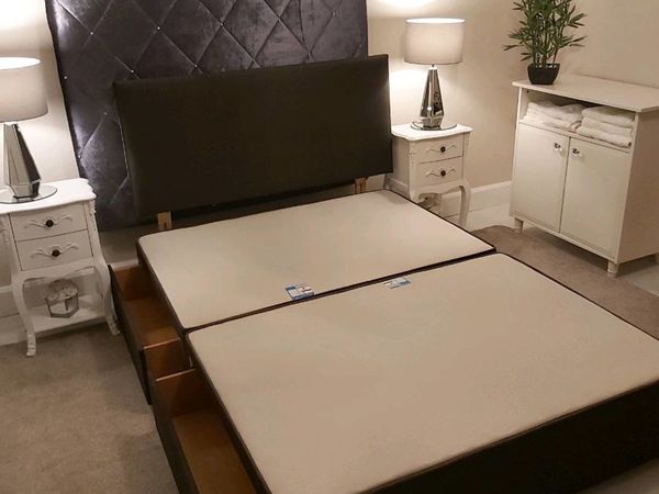 4 ft 6 bed base, headboard & mattress