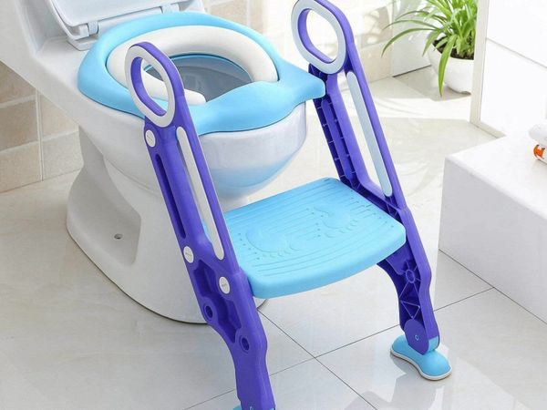 Potty toilet seat adjustable baby toddler and step stool ladder for boy and girl (purple)