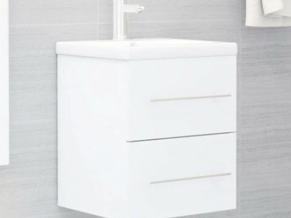 New*LCD Sink Cabinet with Built-in Basin White Chipboard
