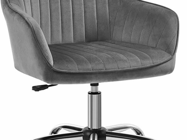 Office Chair, Swivel Chair with Velvet Cover, Foam Padding, Height Adjustable, for Study, Bar, Light Gray