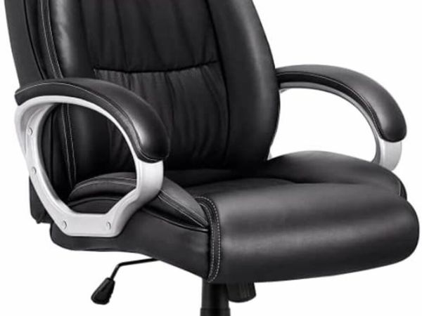 High-Back Executive Office Chair, Faux Leather Large Seat Computer Desk Chair, Ergonomic Design Adjustable Seat Height, Synchro Tilt Mechanism, 360 Degree Swivel, Black (80cm Back)