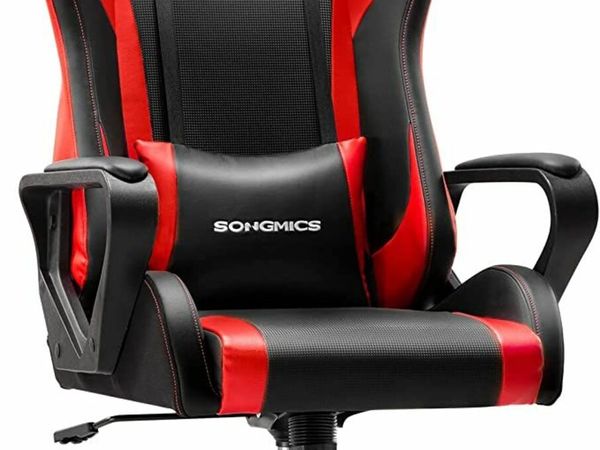gaming chair, desk chair, computer chair, office chair, removable headrest, lumbar cushion, height adjustable, rocker function, load capacity up to 150 kg, ergonomic, black-red