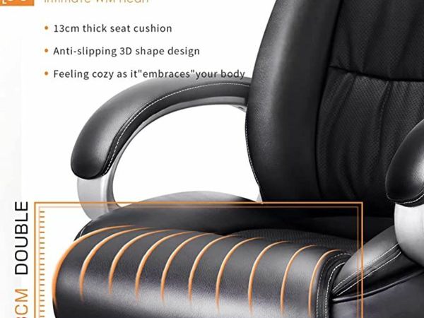 High-Back  Leather Large Seat Computer Desk Chair, Ergonomic Design Adjustable Seat Height, Synchro Tilt Mechanism, 360 Degree Swivel, Black (80cm Back)