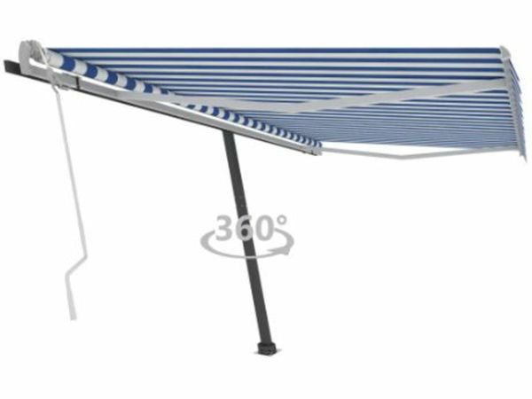 New*LCD Freestanding Manual Retractable Awning 450x350 cm Blue/White