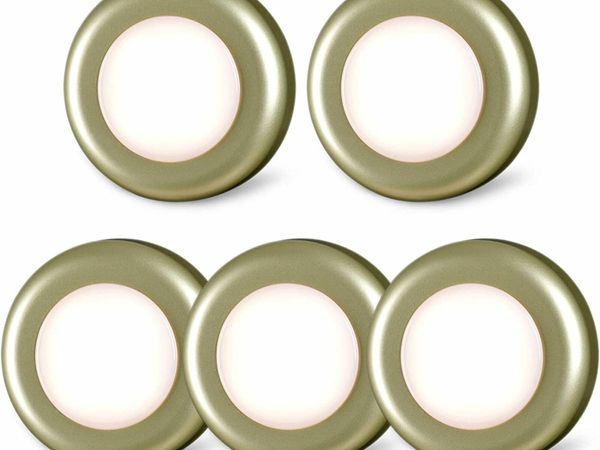 Tap Light Push Lights STAR-SPANGLED Mini Touch Press Spot Lights Indoor Portable LED Stick on Puck Lights Battery Operated Powered for Cupboards Wardrobe Cabinet Closet Kitchen Golden Warm White 5Pack