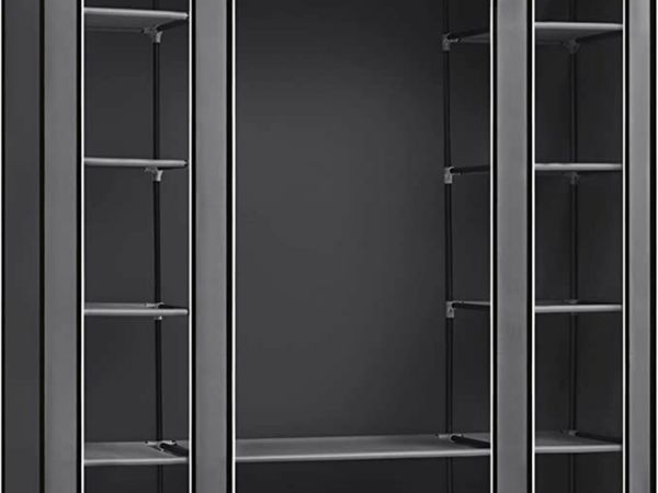 wardrobe, fabric wardrobe, 12 with clothes rail and shelves, stable wardrobe, for bedroom, dressing room, 150 x 45 x 175 cm, gray