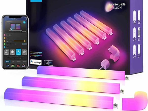 Glide RGBIC Smart Wall Light, Music Sync LED Gaming Light with 40+ Dynamic Scenes for Decoration, Alexa and Google Assistant, 6 Pcs and 1 Corner