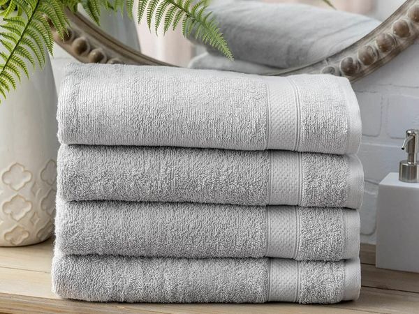 100% Cotton Towel (Silver)- Set of 4 Bath Towels - Quick Dry - Absorbent - Soft - 434 GSM - Machine Washable