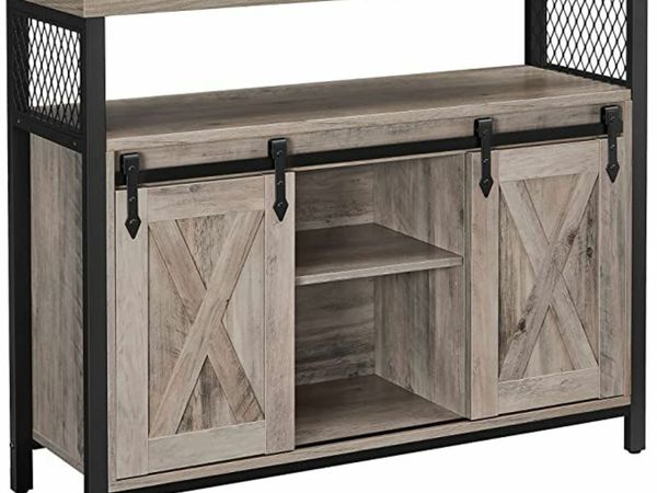 kitchen cabinet, sideboard, with 2 sliding doors, adjustable shelf, 100 x 33 x 80 cm, greige black