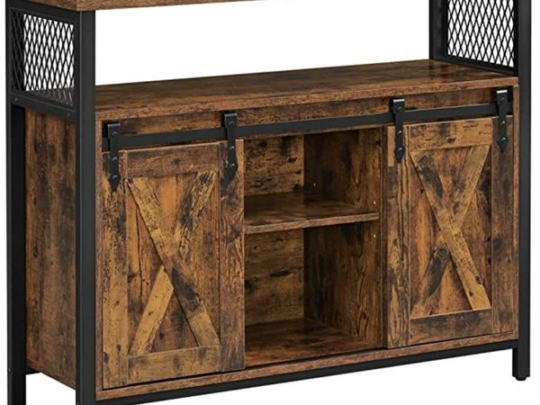 kitchen cabinet, sideboard, with 2 sliding doors, adjustable shelf, 100 x 33 x 80 cm, vintage brown-black