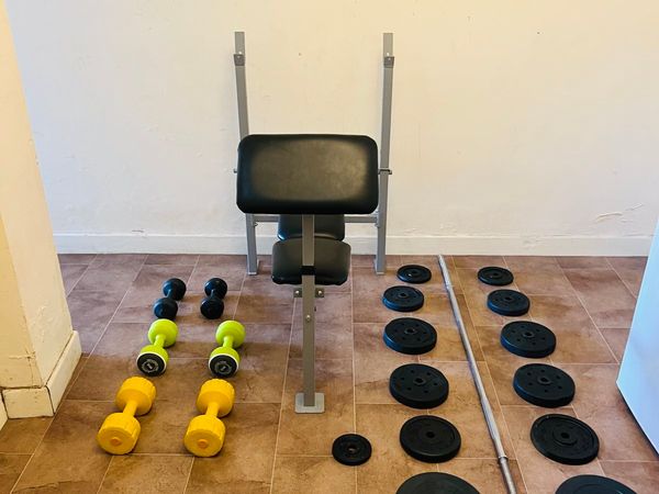 Weights set barbell exercise bench dumbbells