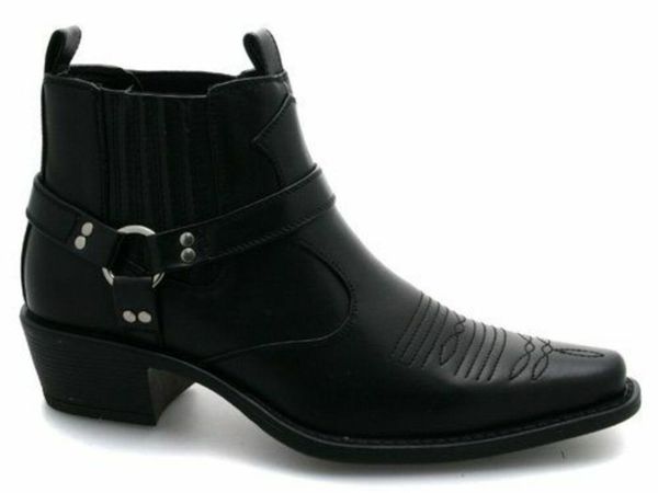 New Mens Black Cuban Heel Western Cowboy Boots size 9 , P&P NOW AVAILABLE