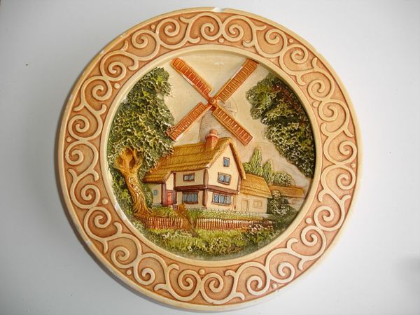 Vintage Legends England 3D Chalkware The Windmill  Plaque Wall Art