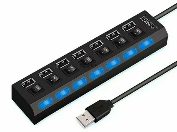 7 Ports USB Hub For Laptop Adapter Power Docking Station Notebook Splitter