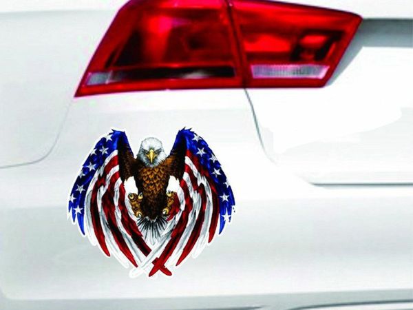 Car Decal Flying Hawk Auto Truck Hood Side Eagle USA Flag Sticker