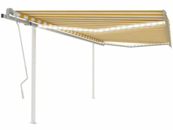 New*LCD Manual Retractable Awning with LED 4x3 m Yellow and White