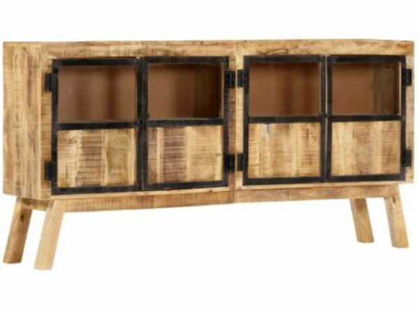 New*LCD Sideboard Brown and Black 160x30x80 cm Solid Rough Mango Wood