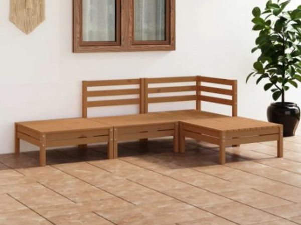 New*LCD 4 Piece Garden Lounge Set Honey Brown Solid Pinewood