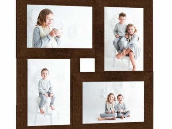 New*LCD Collage Photo Frame for 4x(10x15 cm) Picture Dark Brown MDF