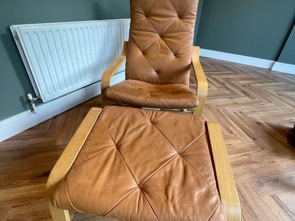 Leather POANG Ikea Chair and footstool for sale.