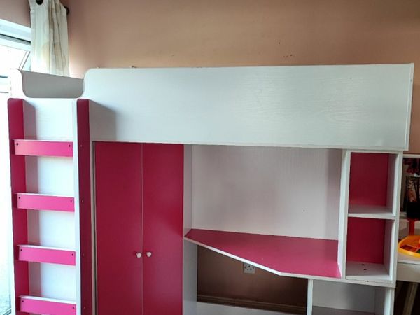 Kids high sleeper bunkbed with wardrobe and desk