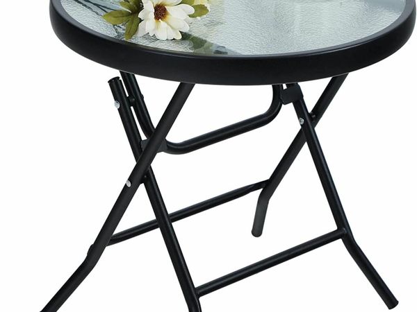 Folding Side Table, Foldable Coffee Table, Outdoor Garden Table, Small Round Patio Table - Transparent