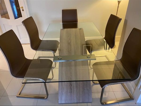 Glass dining table 6 chairs