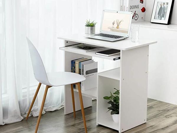 Desk, Computer Table, Workstation, with Stand and Shelf, CPU Compartment, for Small Space, Easy Assembly, 80 x 45 x 74 cm, White