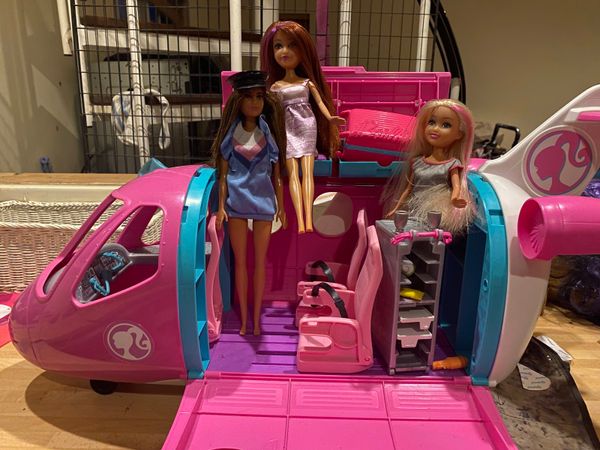 Barbie airplane with three dolls and accessories
