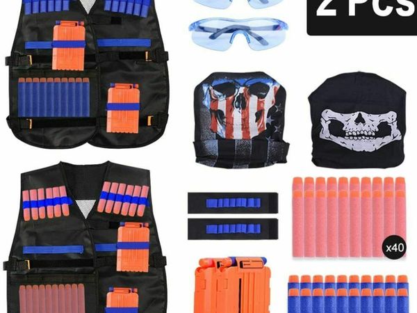 2 x Kids Tactical Vest Sets for Nerf Guns N-Strike Elite Series 80Pcs Refill Dar