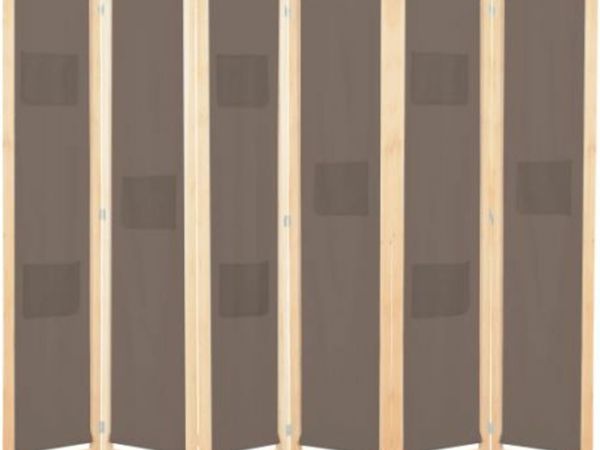 New*LCD 6-Panel Room Divider Brown 240x170x4 cm Fabric