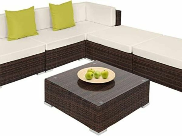 Aluminium Polyrattan Lounge Seating Set with Glass Table, Sofa Table Set for Garden, Balcony and Patio with Cushions(Brown)