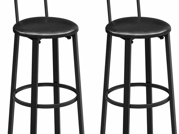 Bar Stool, Set of 2, Round Chair, High Padded Seat, 39 x 39 x 100 cm, Footrest, Easy Assembly, Industrial, for Kitchen, Dining Room, Rustic Brown and Black