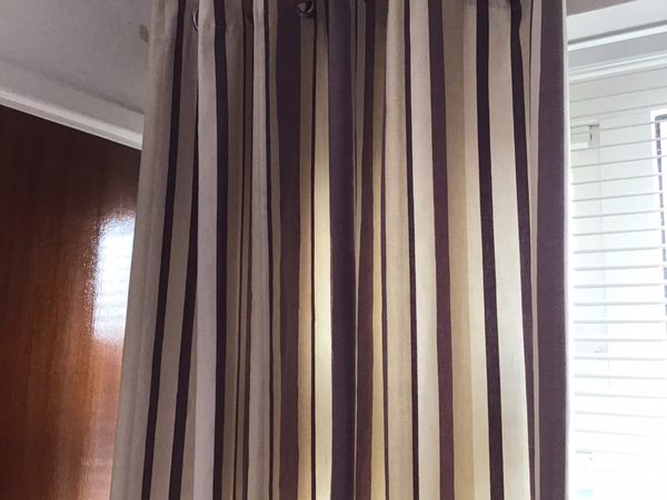Pr,of Fully Lined Striped Curtains