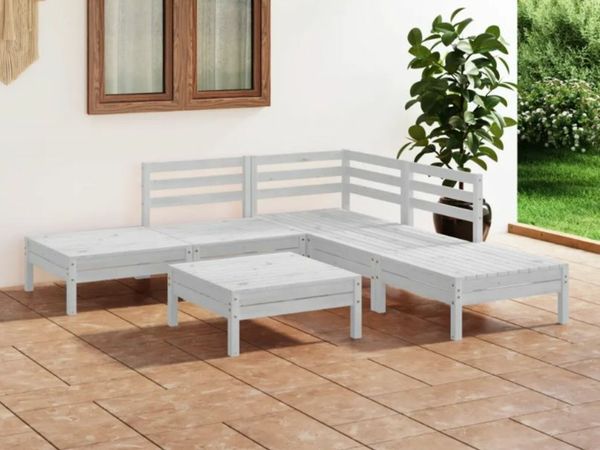 New*LCD 6 Piece Garden Lounge Set Solid Pinewood White