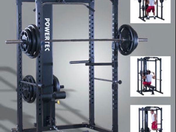 Olympic cage bench 340kg dumbbells plates lat