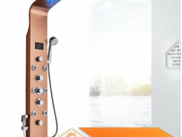 Rose Golden 8009 LED Light Shower Faucet Bathroom Waterfall Rain Black Shower Panel In Wall Shower System with Spa Massage Sprayer and Bidet Tap